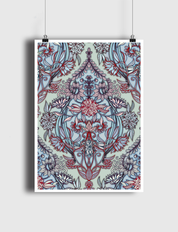 Red & Blue Nature Doodle Poster