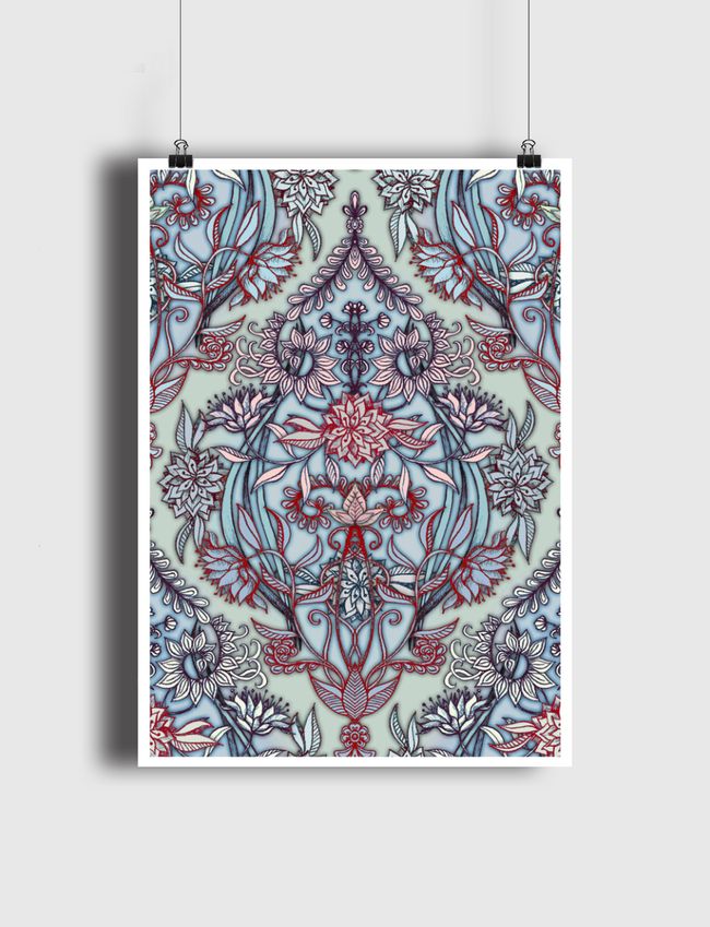 Red & Blue Nature Doodle - Poster