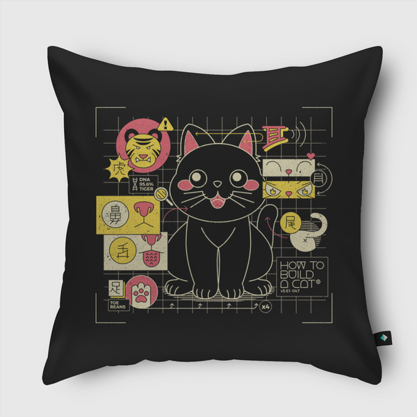 Japanese Cat Graph Throw Pillow