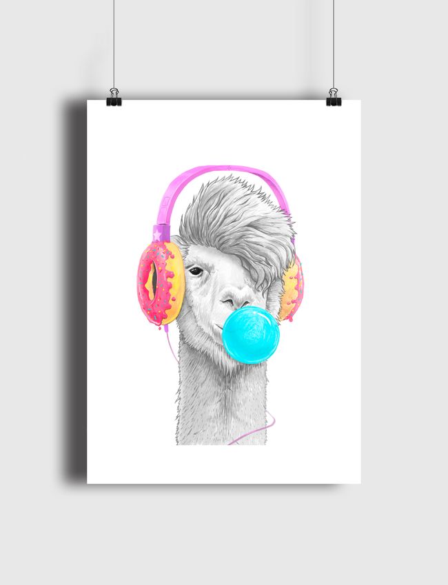 Lama in headphones - Poster