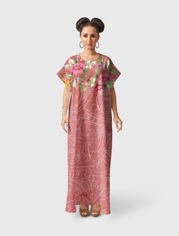 Floral Calligraphy Short Sleeve Dress