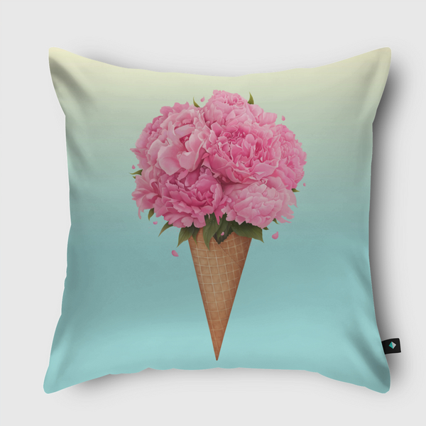 Ice cream with peonies Throw Pillow