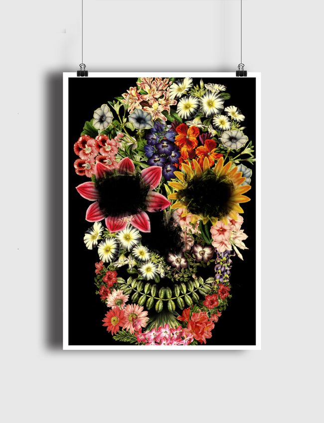 Floral Skull Vintage Black - Poster