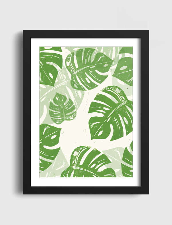 Linocut Monstera Green Artframe