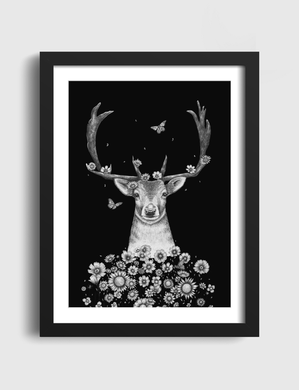 Deer in flowers on black Artframe