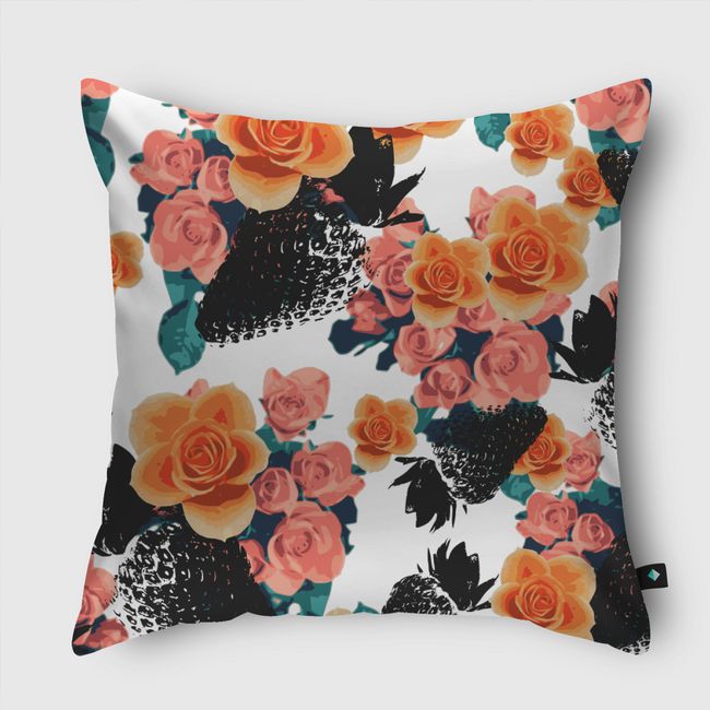 Strawberries and Flowers - Throw Pillow