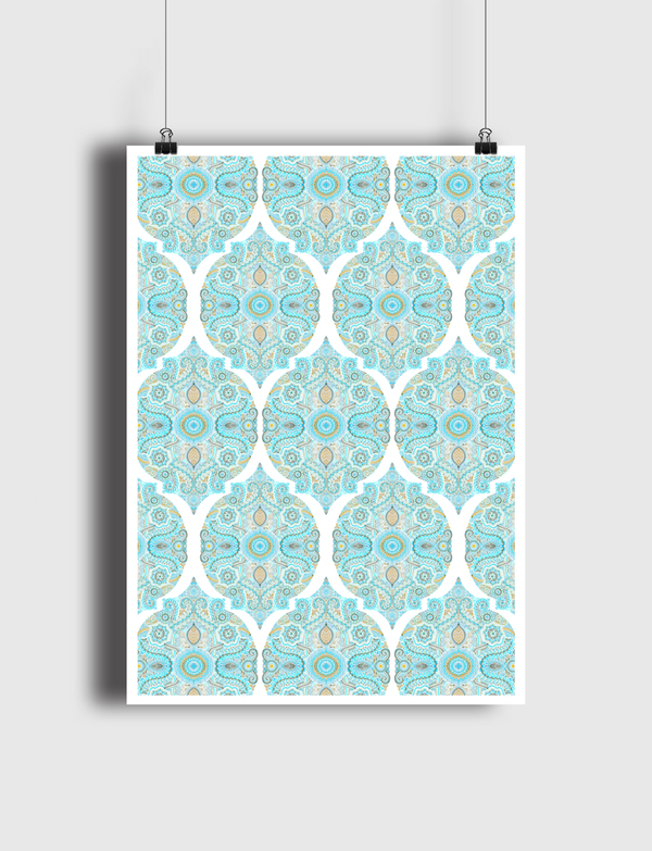 Aqua & Tan Doodle Pattern Poster