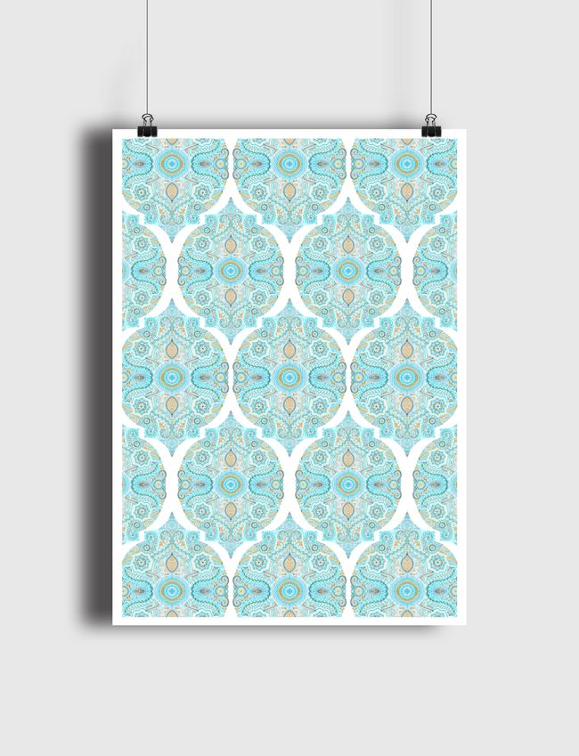 Aqua & Tan Doodle Pattern - Poster