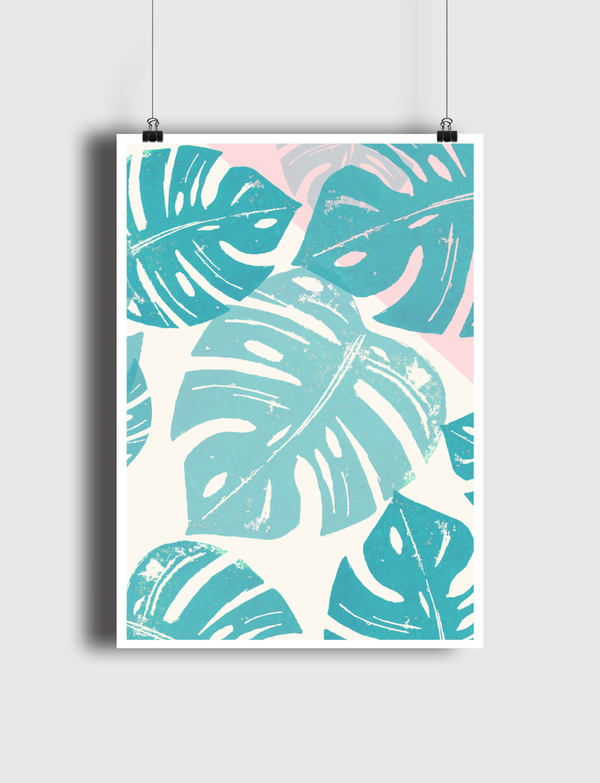 Linocut Monstera Rosy Poster