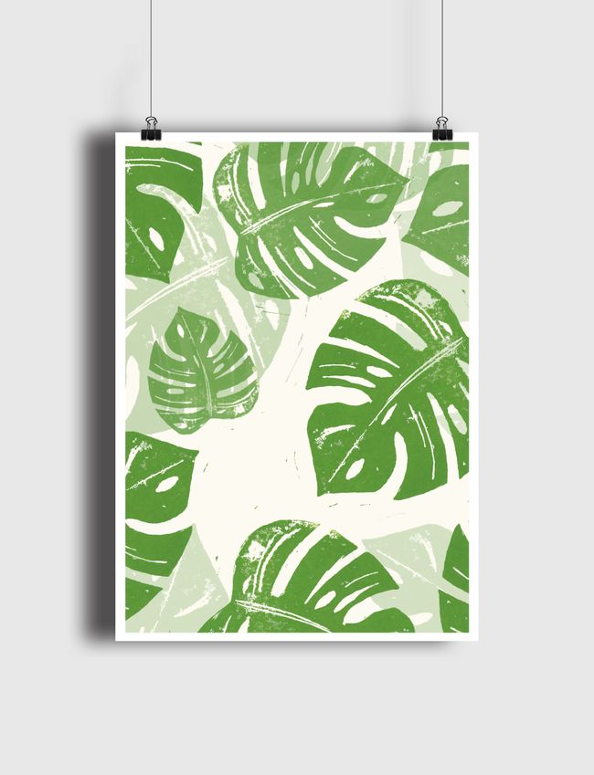 Linocut Monstera Green - Poster