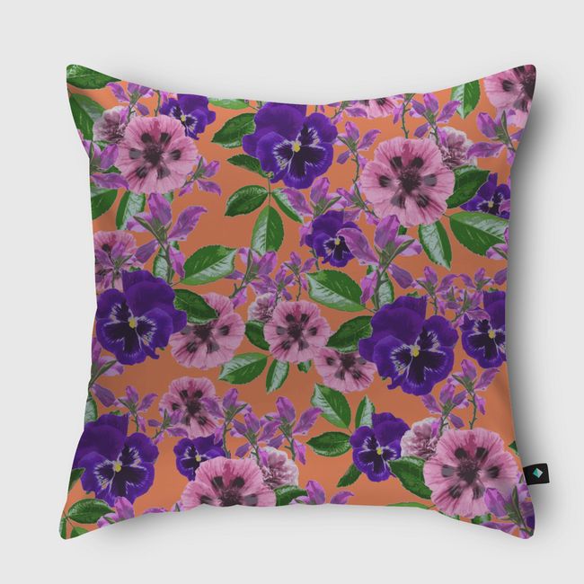 Orange Floral Garden - Throw Pillow