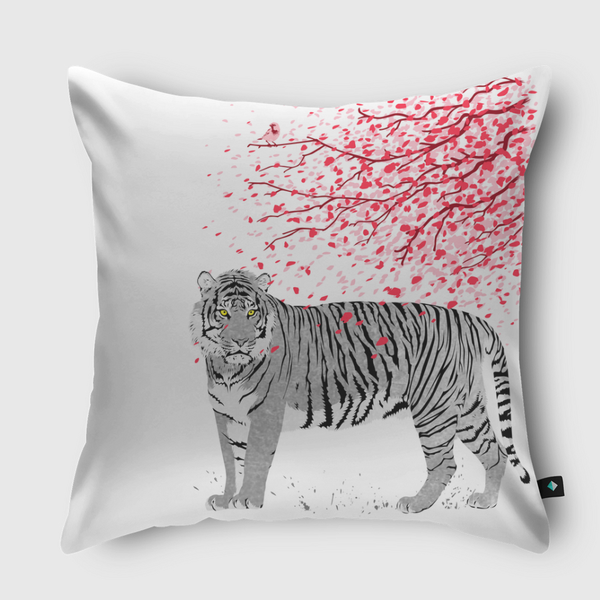 Cherry tree tiger Throw Pillow