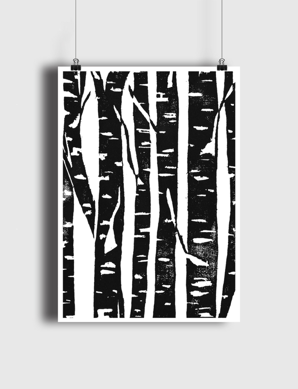 Woodcut Birches Poster