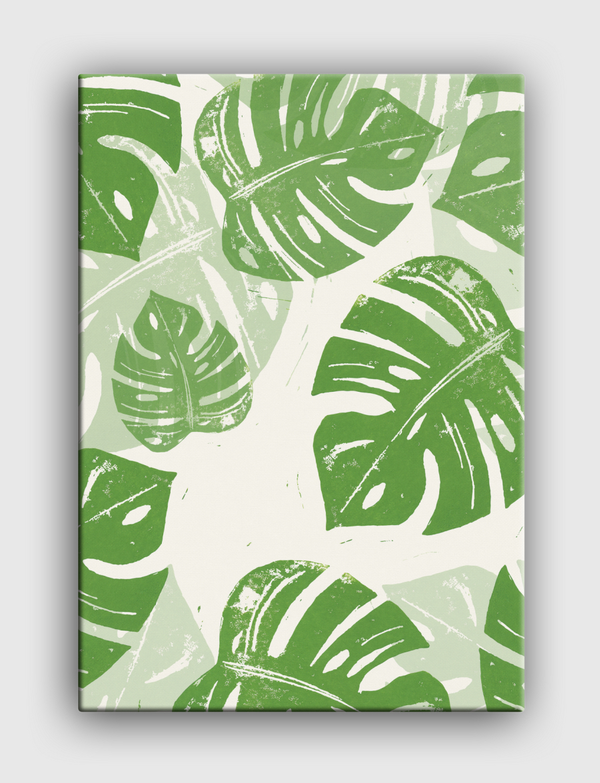 Linocut Monstera Green Canvas