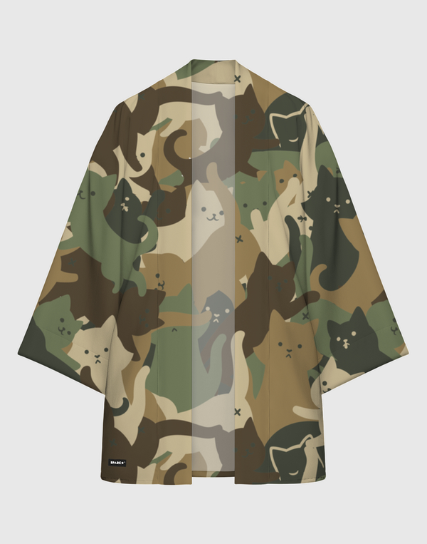 Camouflage Cat Army Long Sleeve Kimono