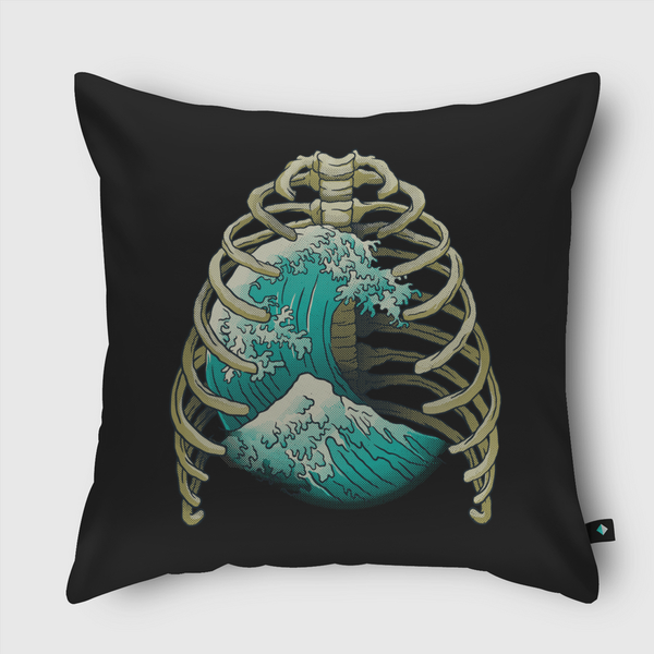 Kanagawa Wave Ribs Bones Throw Pillow