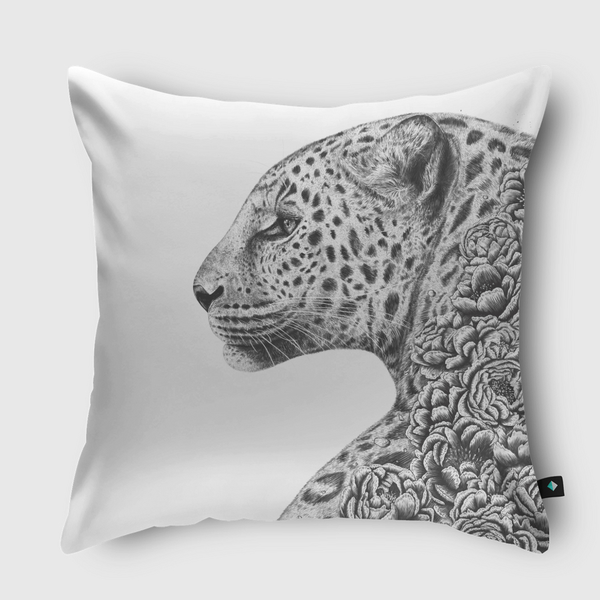 Leopard with flowers Throw Pillow