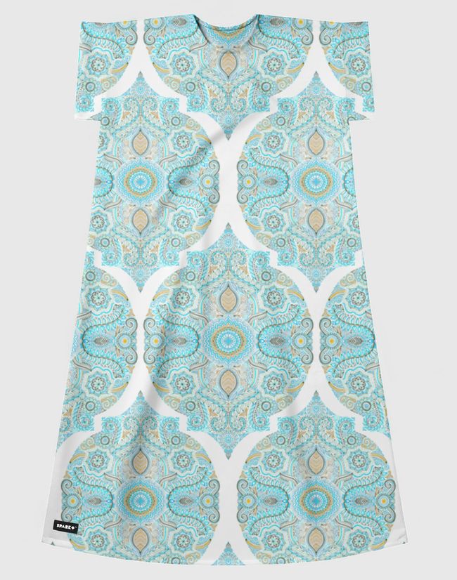 Aqua & Tan Doodle Pattern - Short Sleeve Dress