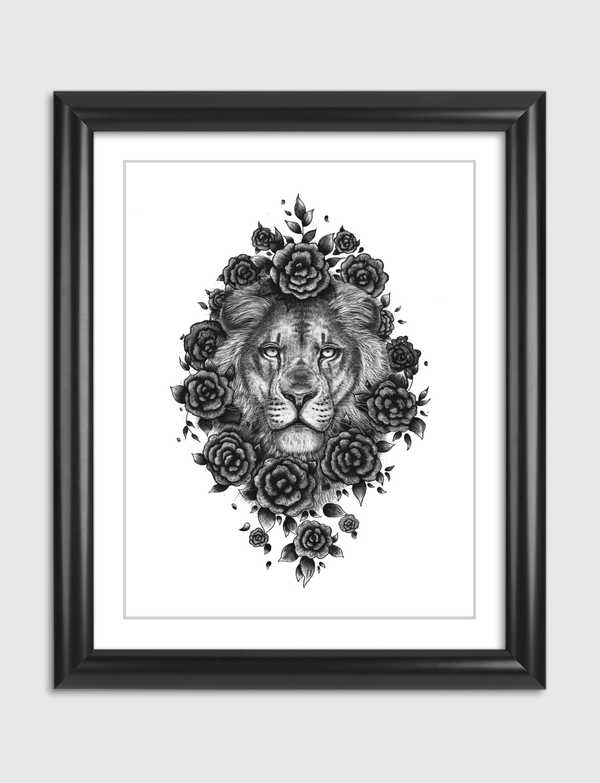 Lion in flowers Artframe