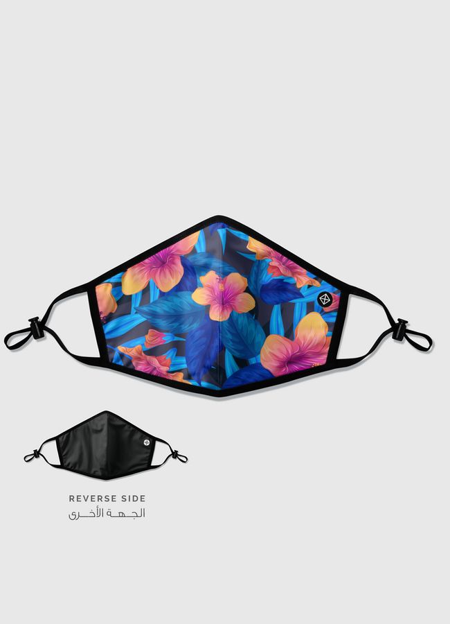 blue topical floral design - Reversible Mask