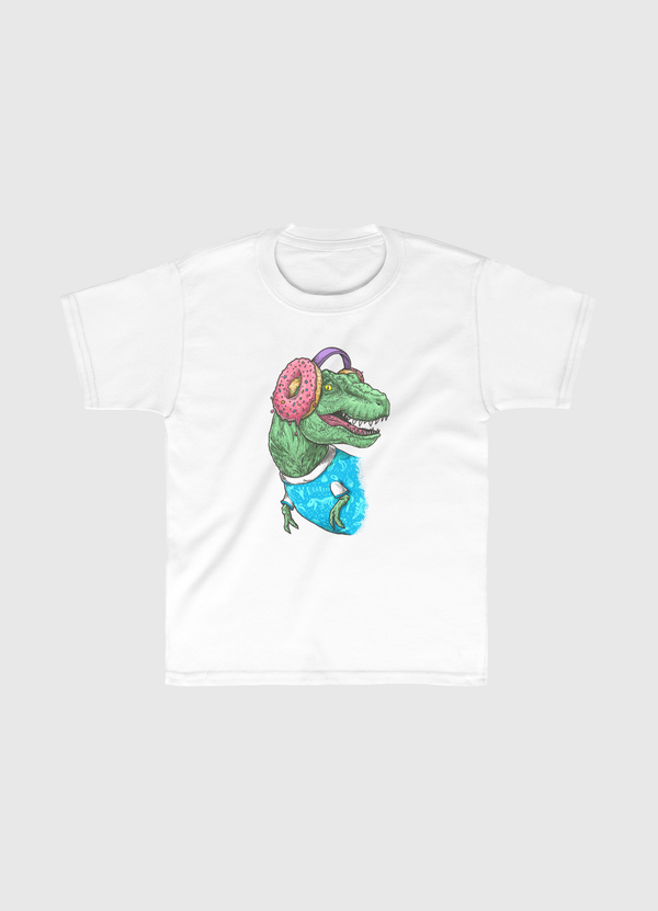 T-rex with headphones Kids Classic T-Shirt