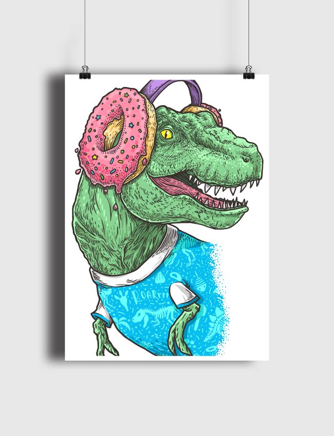 T-rex with headphones - Poster