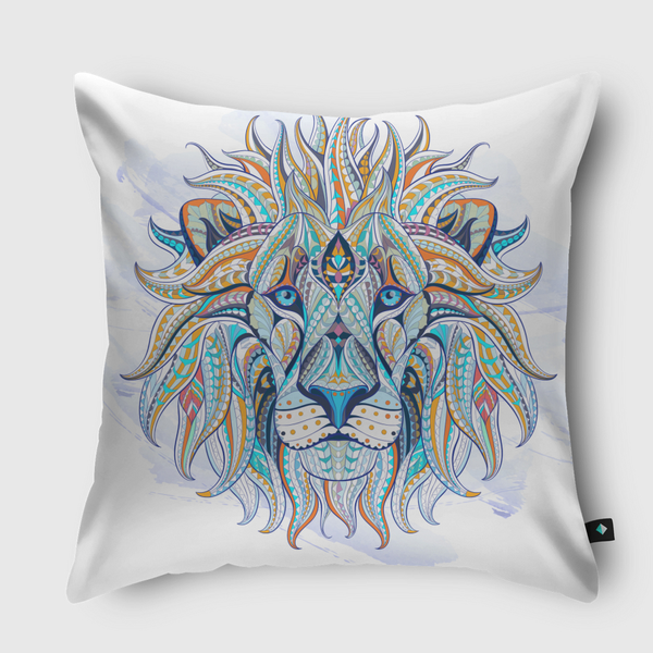 Ethnic  Blue Lion Throw Pillow