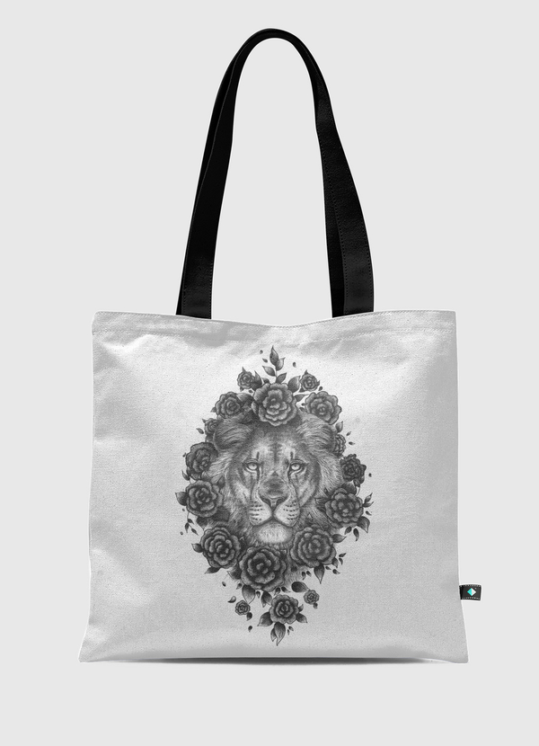 Lion in flowers Tote Bag