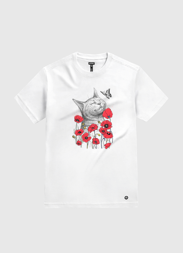 Cat in poppies White Gold T-Shirt