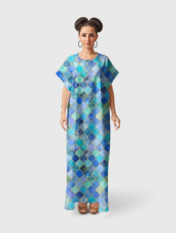 Cobalt Blue Moroccan Tiles Short Sleeve Dress