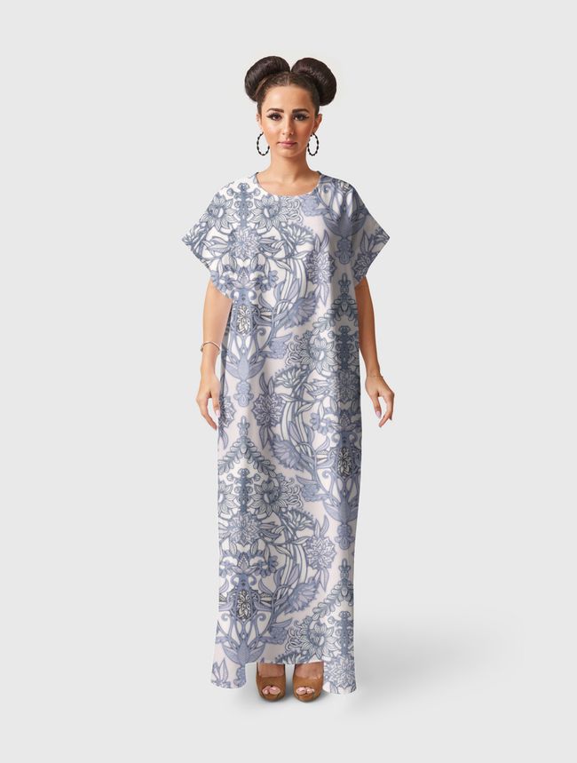 Lilac + Grey Botanical - Short Sleeve Dress