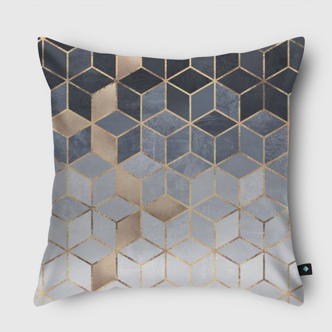 Soft Blue Gradient Cubes - Throw Pillow