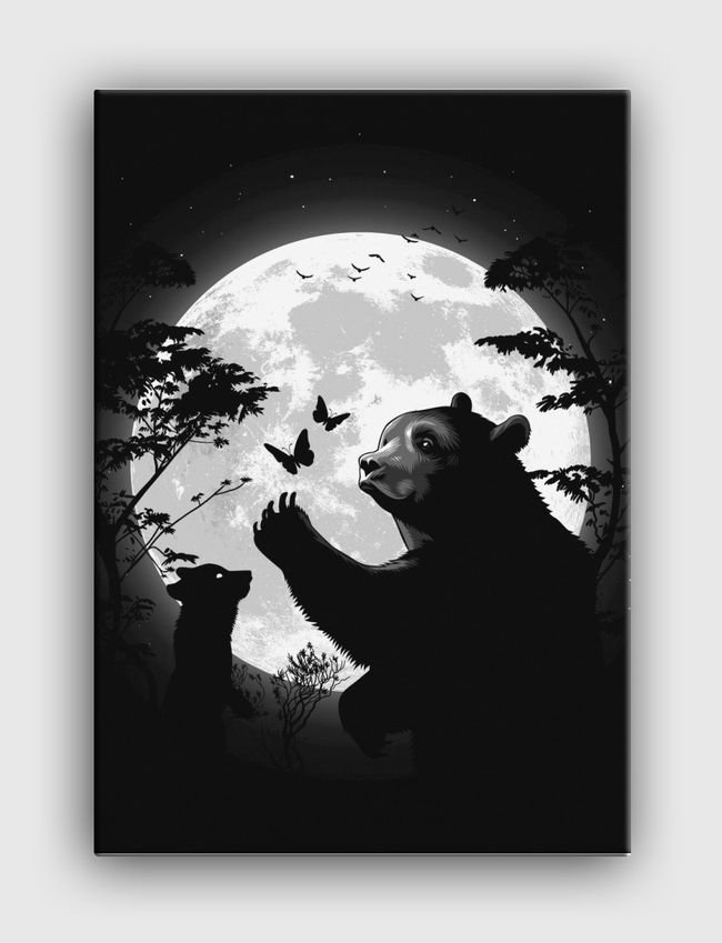 Mother bear under the moon - Canvas