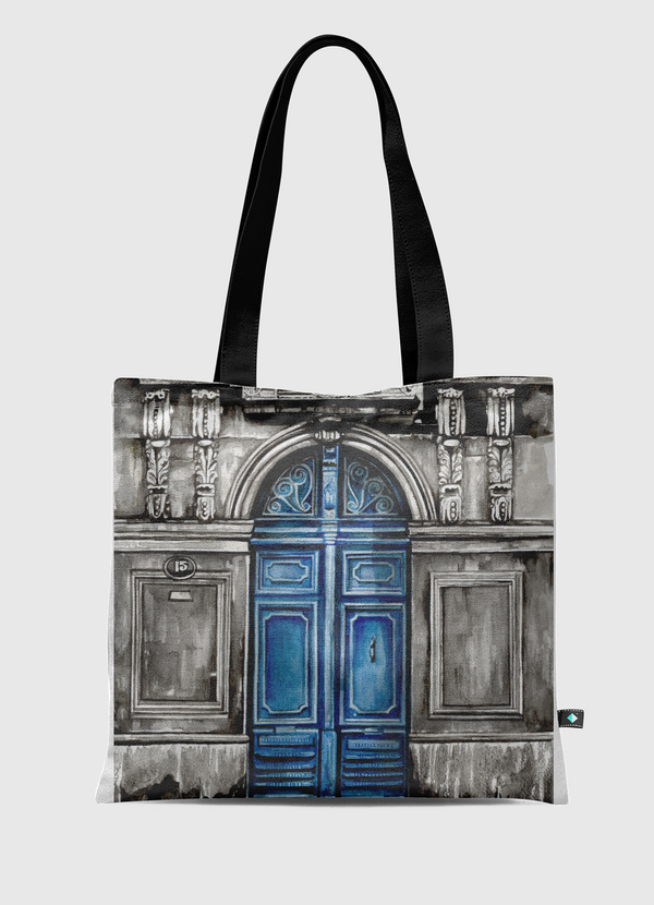 blue old door Tote Bag