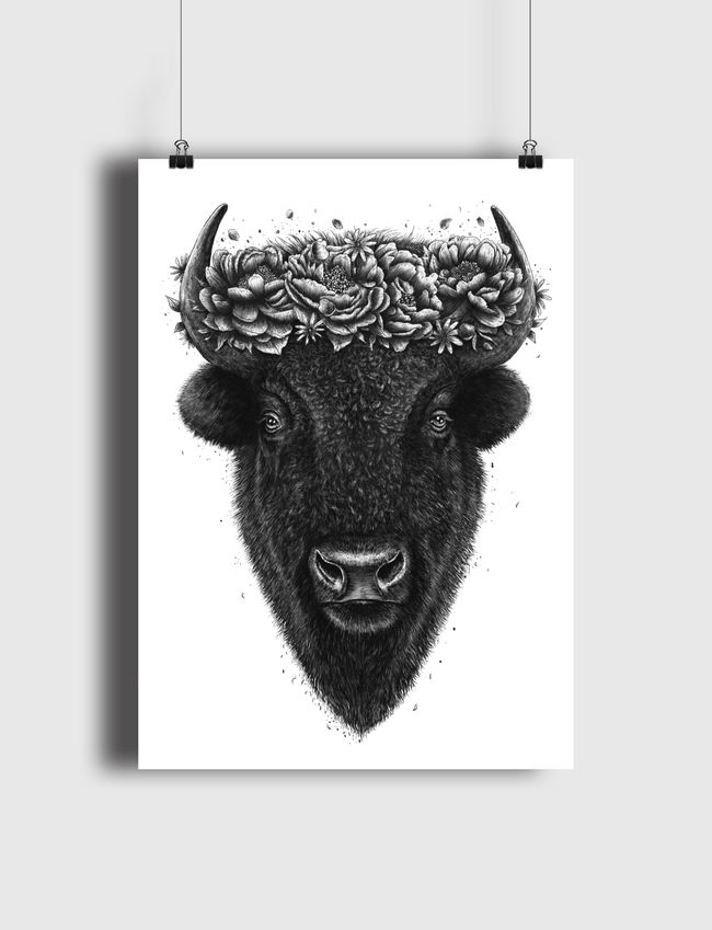 Floral Bison - Poster