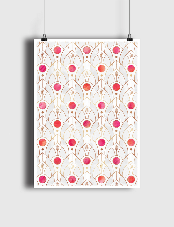 Art Deco Leaves Pink Poster