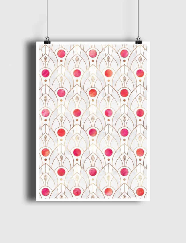 Art Deco Leaves Pink - Poster