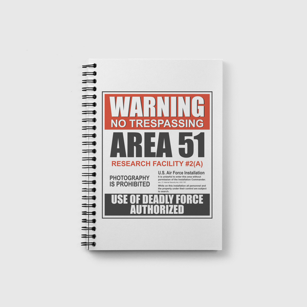 Warning Area 51 Notebook