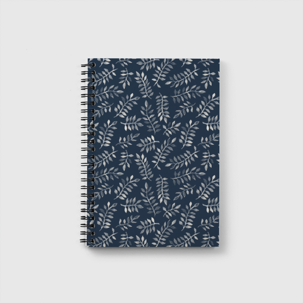 White Leaves on Navy Notebook
