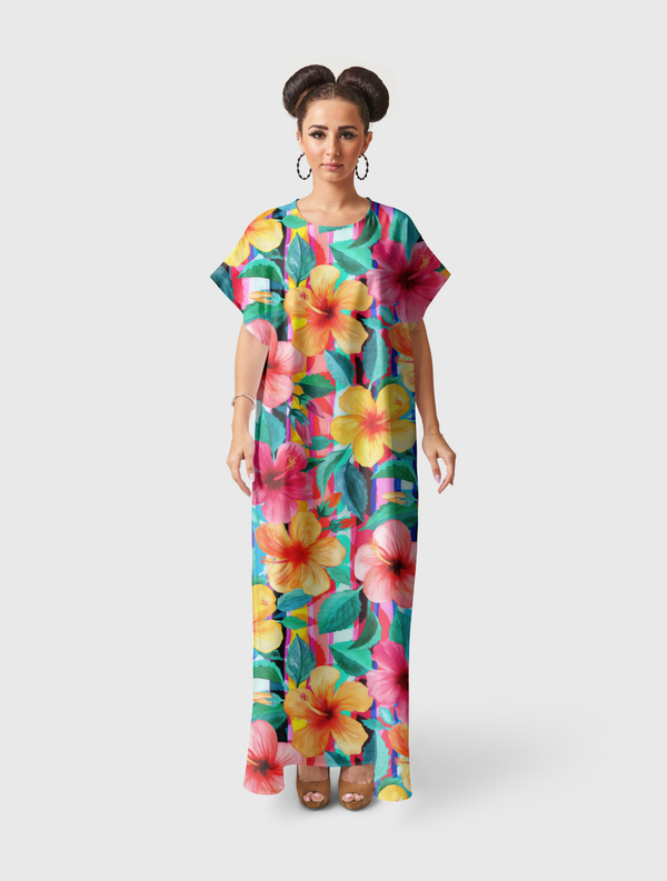 Maximalist Hibiscus Floral Short Sleeve Dress