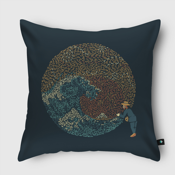 Kanagawa Wave Starry Night Throw Pillow