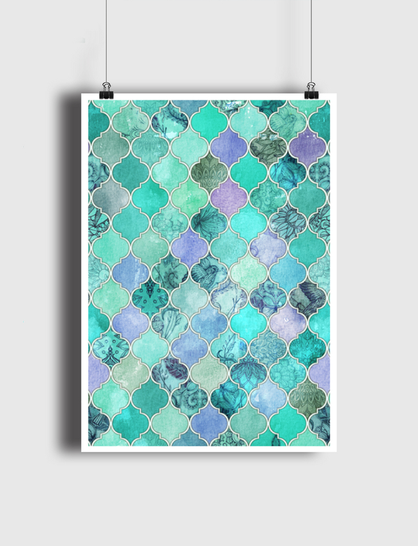Mint Green Moroccan Tiles Poster