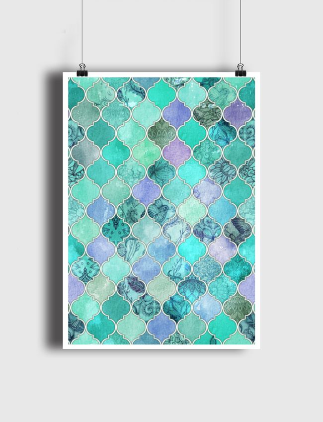 Mint Green Moroccan Tiles - Poster