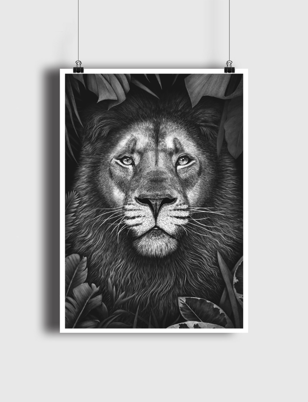 Lion in tropical leaves Poster