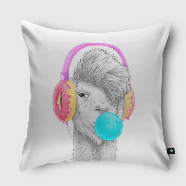 Lama in headphones Throw Pillow