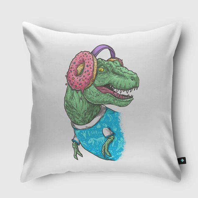 T-rex with headphones - Throw Pillow