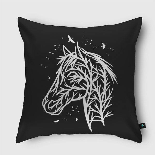 Horse Tree Face Throw Pillow