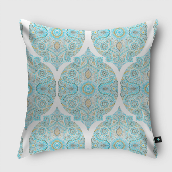 Aqua & Tan Doodle Pattern Throw Pillow