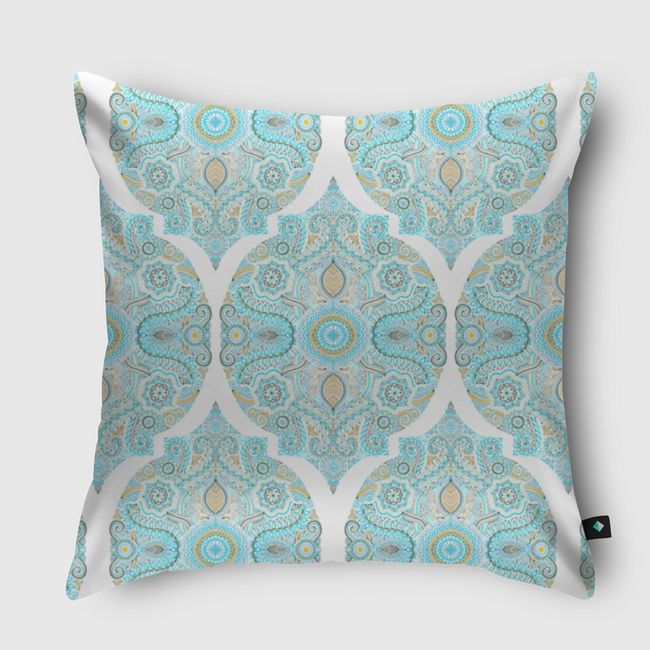 Aqua & Tan Doodle Pattern - Throw Pillow