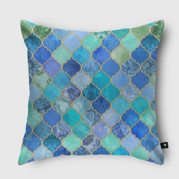 Cobalt Blue Moroccan Tiles Throw Pillow